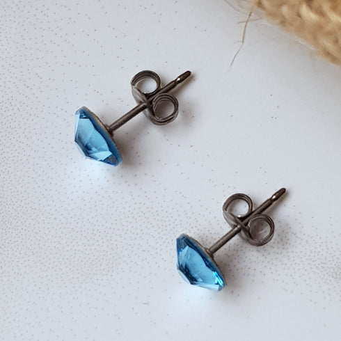Aquamarine Blue Crystal Titanium Earrings, 6.5mm